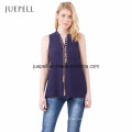 Mode lässig blau ärmellosen Chiffon Lady Bluse für Frauen